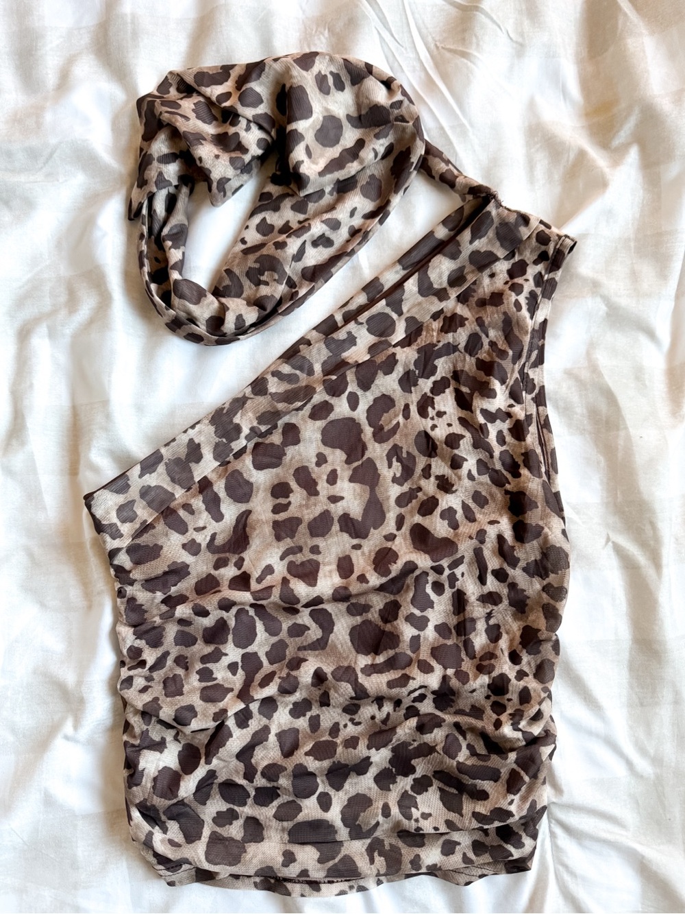 Amazon One-Shoulder Leopard Print Camisole in Brown and Cream